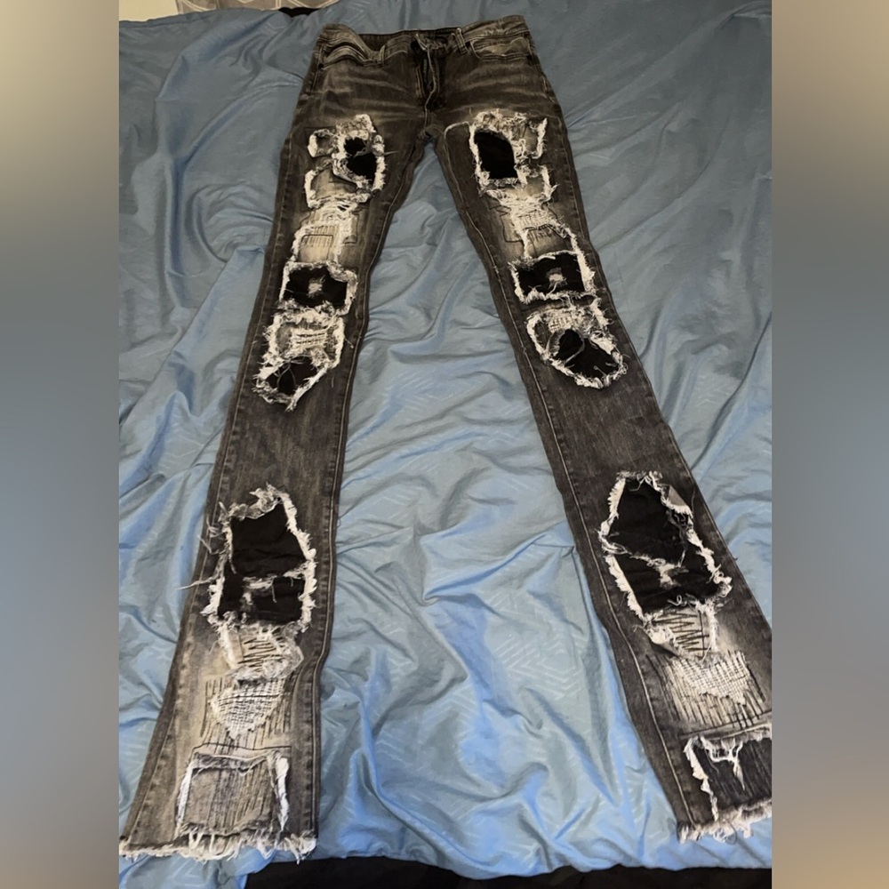 Brand new black and gray distressed jeans